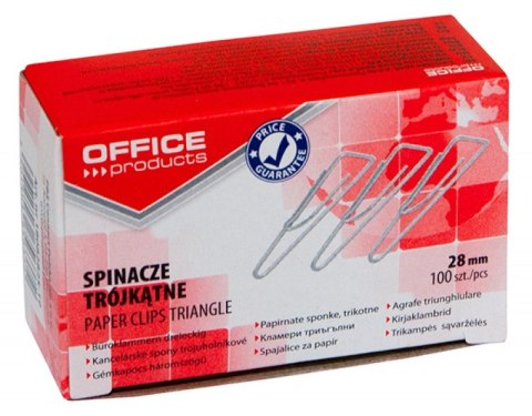 Spinacze trójkątne OFFICE PRODUCTS, 28mm, 100szt., srebrne Spinacze trójkątne OFFICE PRODUCTS, 28mm, 100szt., srebrne