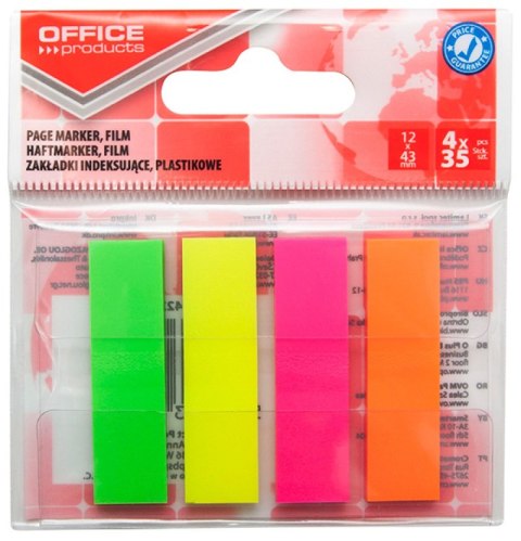 Zakładki indeksujące OFFICE PRODUCTS, PP, 12x43mm, 4x35 kart., zawieszka, mix kolorów neon Zakładki indeksujące OFFICE PRODUCTS, PP, 12x43mm, 4x35 kart., zawieszka, mix kolorów neon