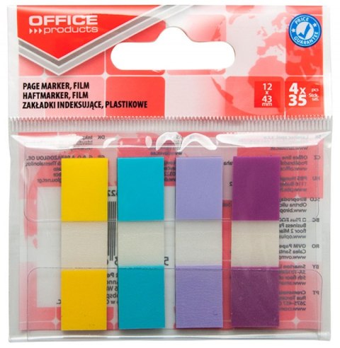 Zakładki indeksujące OFFICE PRODUCTS, PP, 12x43mm, 4x35 kart., zawieszka, mix kolorów pastel Zakładki indeksujące OFFICE PRODUCTS, PP, 12x43mm, 4x35 kart., zawieszka, mix kolorów pastel