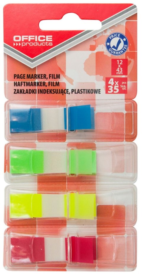 Zakładki indeksujące OFFICE PRODUCTS, PP, standard, 12x43mm, 4x35 kart., blister, mix kolorów Zakładki indeksujące OFFICE PRODUCTS, PP, standard, 12x43mm, 4x35 kart., blister, mix kolorów