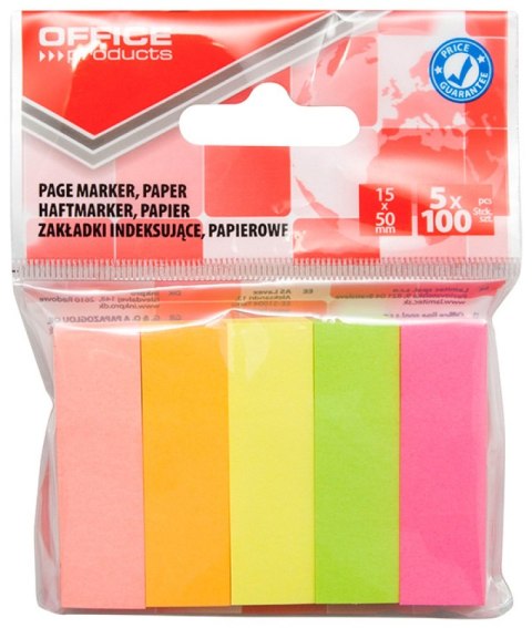 Zakładki indeksujące OFFICE PRODUCTS, papier, 15x50mm, 5x100 kart., zawieszka, mix kolorów Zakładki indeksujące OFFICE PRODUCTS, papier, 15x50mm, 5x100 kart., zawieszka, mix kolorów