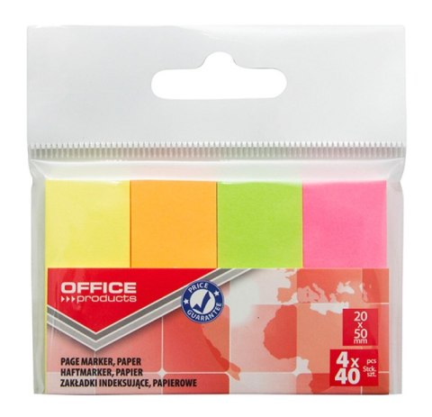 Zakładki indeksujące OFFICE PRODUCTS, papier, 20x50mm, 4x40 kart., zawieszka, mix kolorów neon Zakładki indeksujące OFFICE PRODUCTS, papier, 20x50mm, 4x40 kart., zawieszka, mix kolorów neon