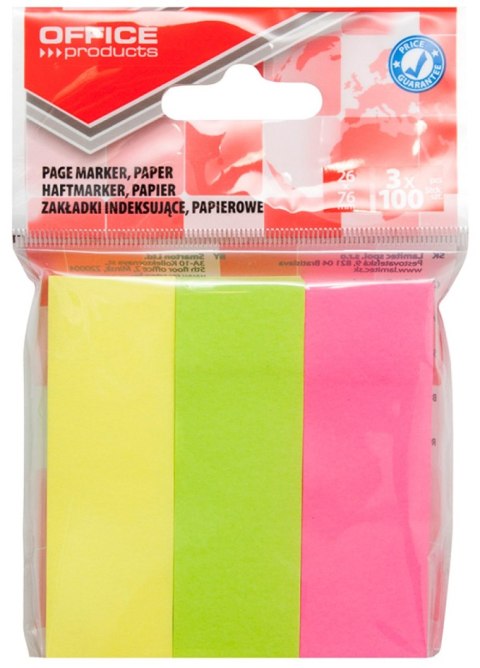 Zakładki indeksujące OFFICE PRODUCTS, papier, 26x76mm, 3x100 kart., zawieszka, mix kolorów Zakładki indeksujące OFFICE PRODUCTS, papier, 26x76mm, 3x100 kart., zawieszka, mix kolorów