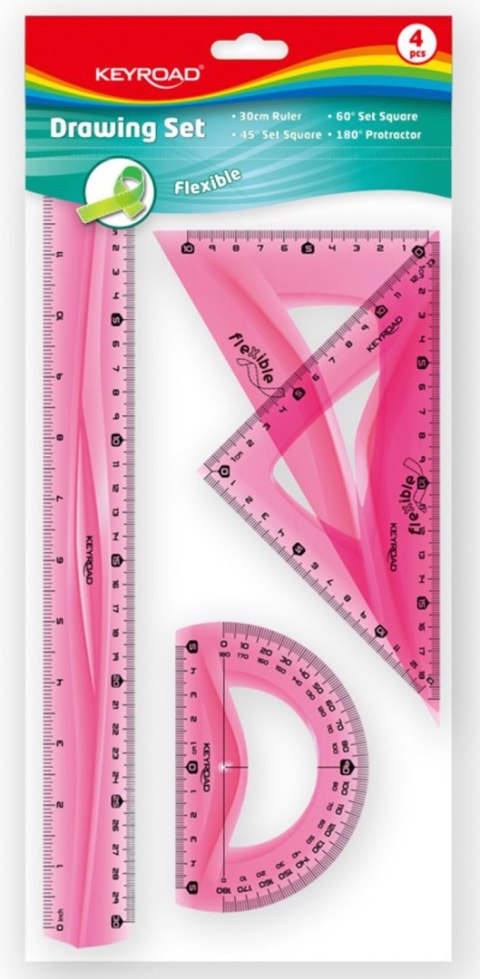 Zestaw geometryczny KEYROAD Flexible duży, z linijką 30cm, zawieszka, mix kolorów Zestaw geometryczny KEYROAD Flexible duży, z linijką 30cm, zawieszka, mix kolorów