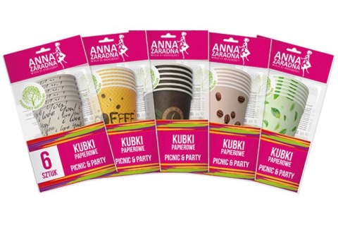 Kubki papierowe ANNA ZARADNA, 200 ml, 6 szt., mix kolorów Kubki papierowe ANNA ZARADNA, 200 ml, 6 szt., mix kolorów
