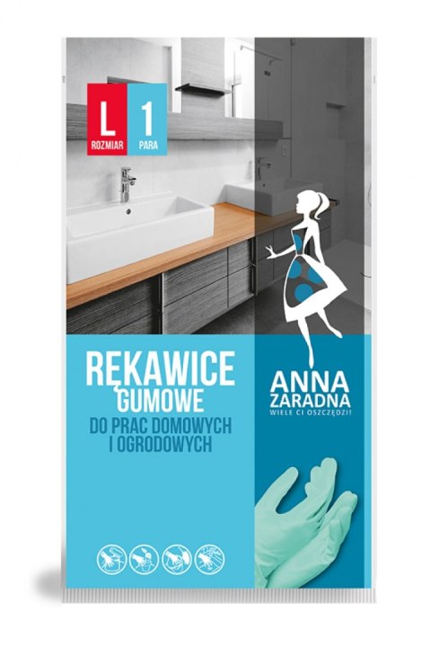 Rękawice gumowe ANNA ZARADNA, rozmiar L, pastelowa zieleń Rękawice gumowe ANNA ZARADNA, rozmiar L, pastelowa zieleń