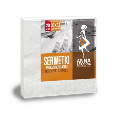 Serwetki ANNA ZARADNA, trójwarstwowe, składane, 33x33cm, 20 szt., białe, biały Serwetki ANNA ZARADNA, trójwarstwowe, składane, 33x33cm, 20 szt., białe, biały