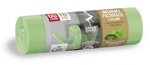Worki na śmieci z uszami ANNA ZARADNA, zapach miętowy, 60 l, 10 szt., miętowy Worki na śmieci z uszami ANNA ZARADNA, zapach miętowy, 60 l, 10 szt., miętowy
