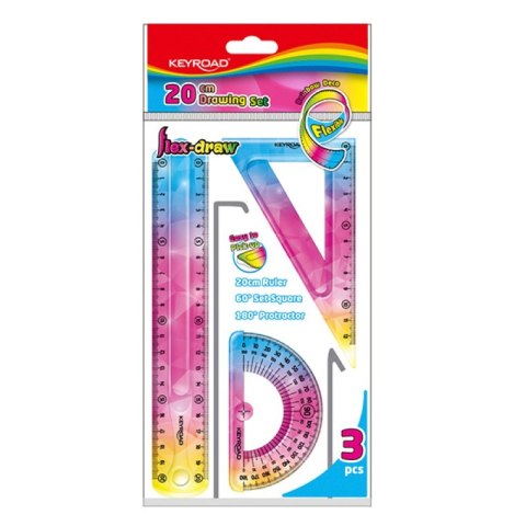Zestaw geometryczny KEYROAD Rainbow Deco, z linijką 20cm, zawieszka, mix kolorów Zestaw geometryczny KEYROAD Rainbow Deco, z linijką 20cm, zawieszka, mix kolorów