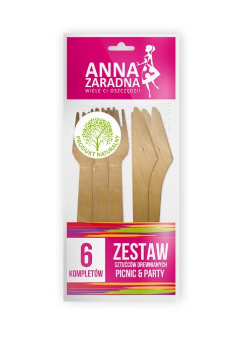 Zestaw sztućców drewnianych ANNA ZARADNA, 6 kompletów, drewno Zestaw sztućców drewnianych ANNA ZARADNA, 6 kompletów, drewno