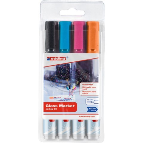 Marker do powierzchni szklanych e-95 EDDING, 1,5-3 mm, 4 szt., mix kolorów Marker do powierzchni szklanych e-95 EDDING, 1,5-3 mm, 4 szt., mix kolorów