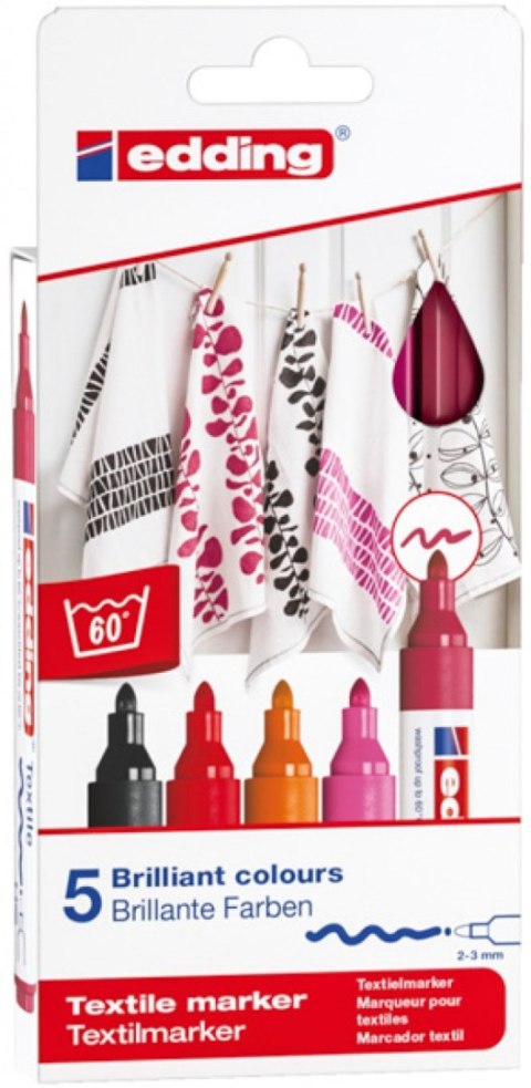 Marker tekstylny e-4500 EDDING, 2-3 mm, 5 szt., mix kolorów Marker tekstylny e-4500 EDDING, 2-3 mm, 5 szt., mix kolorów