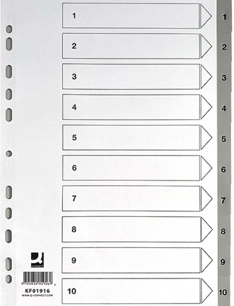 Przekładki Q-CONNECT, PP, A4, 225x297mm, 1-10, 10 kart, szare Przekładki Q-CONNECT, PP, A4, 225x297mm, 1-10, 10 kart, szare