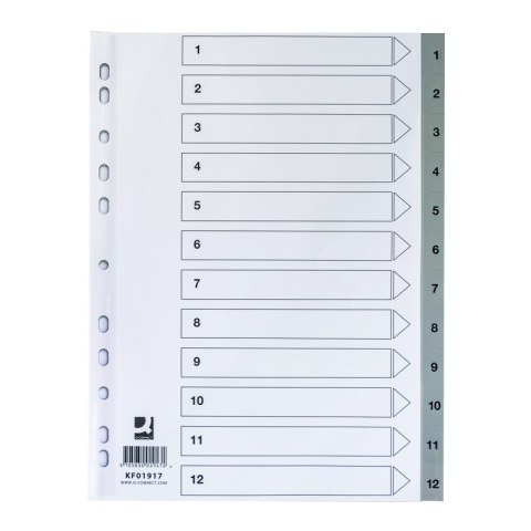 Przekładki Q-CONNECT, PP, A4, 225x297mm, 1-12, 12 kart, szare Przekładki Q-CONNECT, PP, A4, 225x297mm, 1-12, 12 kart, szare