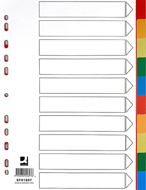 Przekładki Q-CONNECT, PP, A4, 225x297mm, 10+1 kart, mix kolorów Przekładki Q-CONNECT, PP, A4, 225x297mm, 10+1 kart, mix kolorów