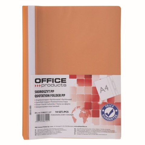 Skoroszyt OFFICE PRODUCTS, 120/180 mic, PP, pomarańczowy Skoroszyt OFFICE PRODUCTS, 120/180 mic, PP, pomarańczowy