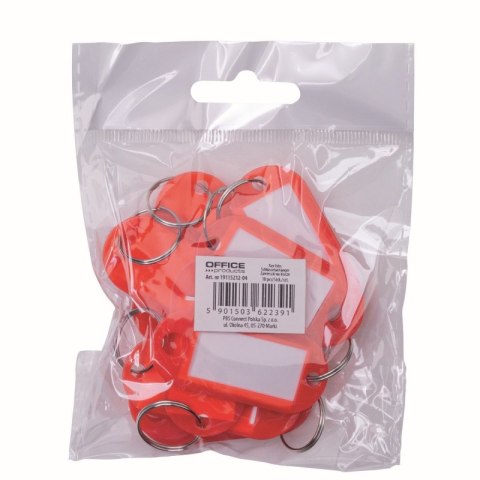 Zawieszki na klucze OFFICE PRODUCTS, 50x20mm, 10szt., czerwone Zawieszki na klucze OFFICE PRODUCTS, 50x20mm, 10szt., czerwone