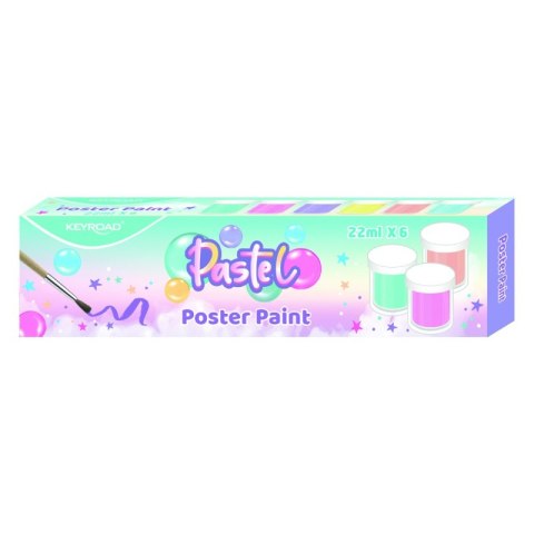 Farby plakatowe KEYROAD Pastel, 6x22ml, pędzelek gratis, pudełko, mix kolorów pastel Farby plakatowe KEYROAD Pastel, 6x22ml, pędzelek gratis, pudełko, mix kolorów pastel