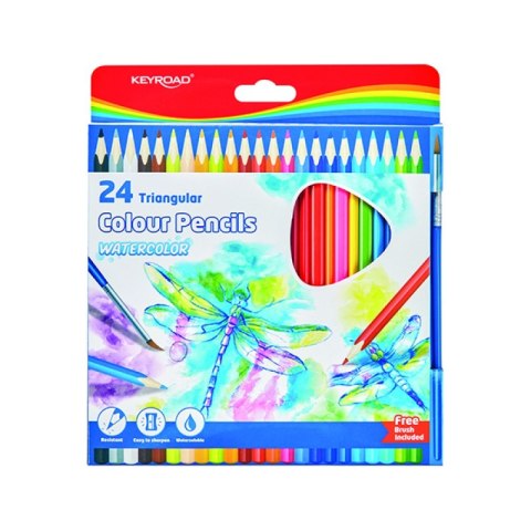 Kredki KEYROAD, akwarelowe, rozpuszczalne, 3mm, 24 szt., pudełko, mix kolorów Kredki KEYROAD, akwarelowe, rozpuszczalne, 3mm, 24 szt., pudełko, mix kolorów