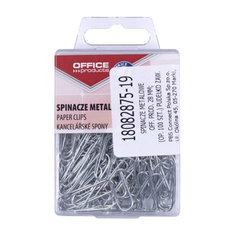 Spinacze metalowe OFFICE PRODUCTS, 28mm, w pudełku, 100szt., srebrne Spinacze metalowe OFFICE PRODUCTS, 28mm, w pudełku, 100szt., srebrne