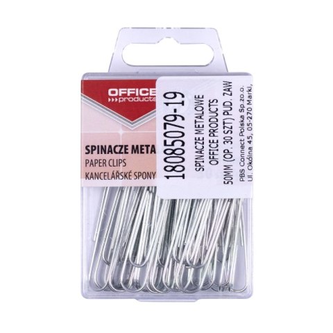 Spinacze metalowe OFFICE PRODUCTS, 50mm, w pudełku, 30szt., srebrne Spinacze metalowe OFFICE PRODUCTS, 50mm, w pudełku, 30szt., srebrne