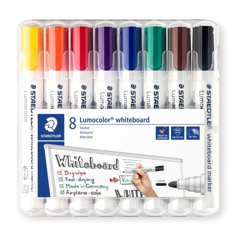 Marker Lumocolor do białych tablic whiteboard, okrągły, 8 kol. w etui box, Staedtler S 351 WP8 Marker Lumocolor do białych tablic whiteboard, okrągły, 8 kol. w etui box, Staedtler S 351 WP8