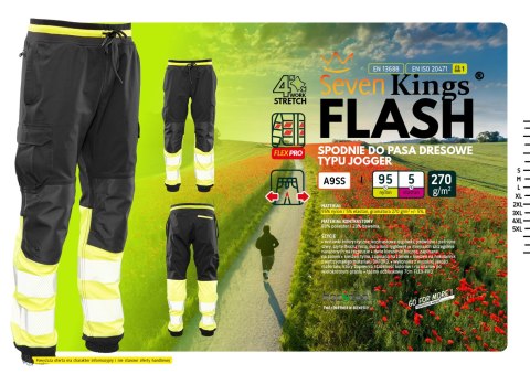 FLASH JOGGER SPODNIE SKF03Y CZARNY/ŻÓŁTY KAT II - Czarny-Żółty(cy) 5XL.