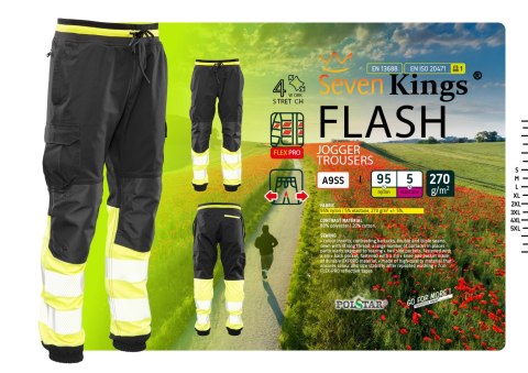 FLASH JOGGER SPODNIE SKF03Y CZARNY/ŻÓŁTY KAT II - Czarny-Żółty(cy) M