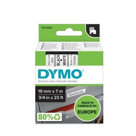 Taśma DYMO D1 - 19 mm x 7 m, czarny / biały S0720830 do drukarek etykiet Taśma DYMO D1 - 19 mm x 7 m, czarny / biały S0720830 do drukarek etykiet