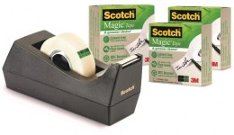 Taśma biurowa SCOTCH Magic Greener Choice (9-1933R3C38), matowa, 19mm, 33m, 3szt., podajnik C-38 GRATIS