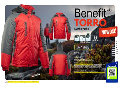 BENEFIT TORRO KURTKA STALOWY/CZERWONY - SC 3XL.