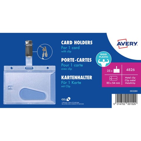 Holdery na karty z klipsem, 54 x 85 mm, 25 szt, półprzezroczyste, 4826