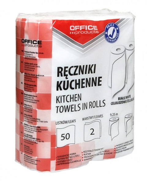 Ręczniki kuchenne celulozowe , 2-warstwowye, 50 listków, 9, 25m, 2szt., białe, typu OFFICE PRODUCTS 22047139-14