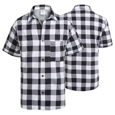 KOSZULA FLANELOWA KRÓTKI RĘKAW BIAŁO-CZARNA rozm. L