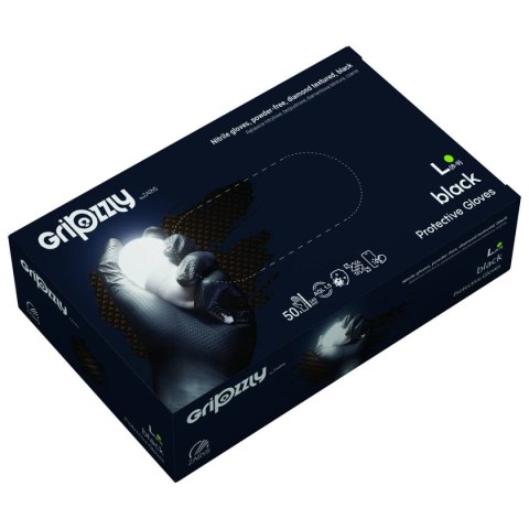 RĘKAWICE OCHRONNE, NITRYLOWE BEZPUDROWE CZARNE 50 SZT. - GRIPZZLY ROZM. XXL