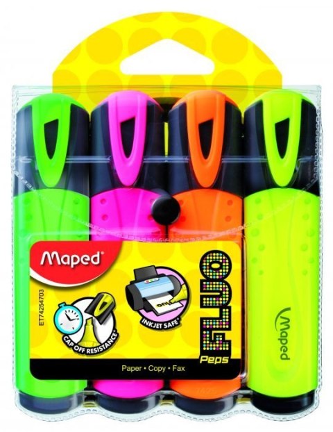 Zakreślacz FLUO PEPS mix kolorów 4szt etui z zawieszką MAPED 742547 Zakreślacz FLUO PEPS mix kolorów 4szt etui z zawieszką MAPED 742547