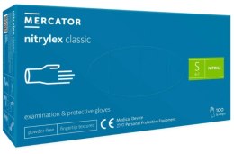 Rękawice nitrylowe bezpudrowe diagnostyczne MERCATOR, nitrylex classic, (100 szt.), rozmiar S, niebieskie