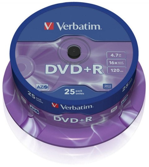 Płyta DVD+R VERBATIM CAKE (25) AZO srebrny mat 4.7GB x16 43500
