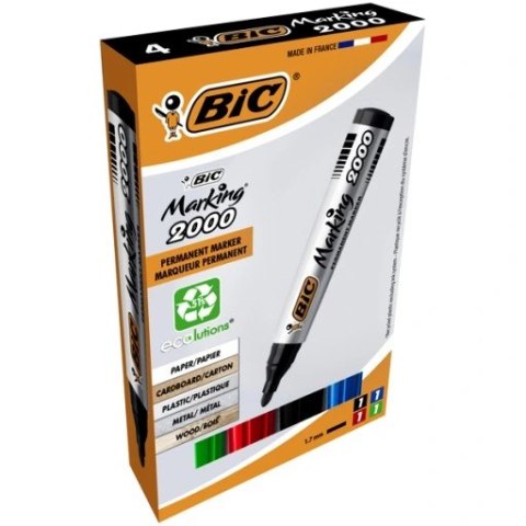 Marker permanentny BIC 2000 Ecolutions mix AST okrągła końcówka 4szt, 8209112