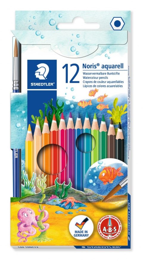 Kredki akwarelowe Noris Club, sześciokątne, z pędzelkiem, 12 kol., Staedtler S 144 10NC12 Kredki akwarelowe Noris Club, sześciokątne, z pędzelkiem, 12 kol., Staedtler S 144 10NC12