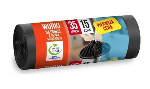 ANNA ZARADNA Worki 35l na śmieci LDPE (15 szt. ) czarne z taśmą 18963 SALE