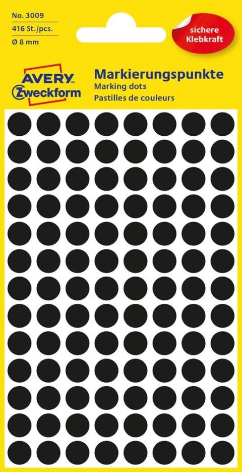 Kółka do zaznaczania śr. 8 mm, czarne etykiety papierowe, etykiety okrągłe z trwałym klejem, etykiety do oznaczenia 416 etyk. / 