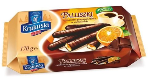 Ciastka BAHLSEN KRAKUSKI paluszki z galaretką pomarańcza w czekoladzie 144g Ciastka BAHLSEN KRAKUSKI paluszki z galaretką pomarańcza w czekoladzie 144g