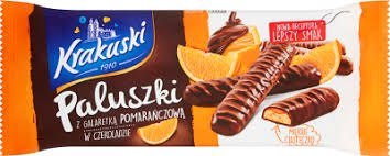 Ciastka BAHLSEN KRAKUSKI paluszki z galaretką pomarańcza w czekoladzie 144g Ciastka BAHLSEN KRAKUSKI paluszki z galaretką pomarańcza w czekoladzie 144g