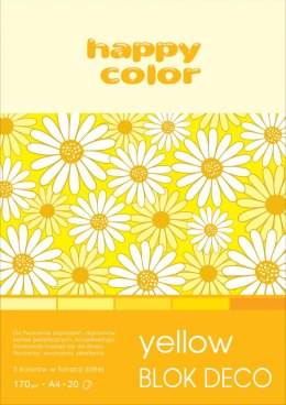 Blok Deco Yellow A4, 170g, 20 ark, 5 kol. tonacja żółta, Happy Color HA 3717 2030-012