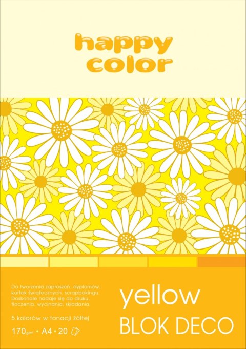 Blok Deco Yellow A4, 170g, 20 ark, 5 kol. tonacja żółta, Happy Color HA 3717 2030-012