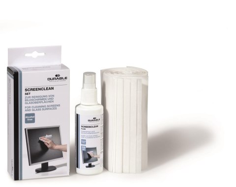 Zestaw do czyszczenia ekranów DURABLE (570700) płyn 125ml+20szt ścier mix Zestaw do czyszczenia ekranów DURABLE (570700) płyn 125ml+20szt ścier mix
