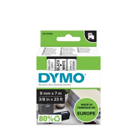 Taśma DYMO D1 - 9 mm x 7 m, czarny / biały S0720680 do drukarek etykiet Taśma DYMO D1 - 9 mm x 7 m, czarny / biały S0720680 do drukarek etykiet