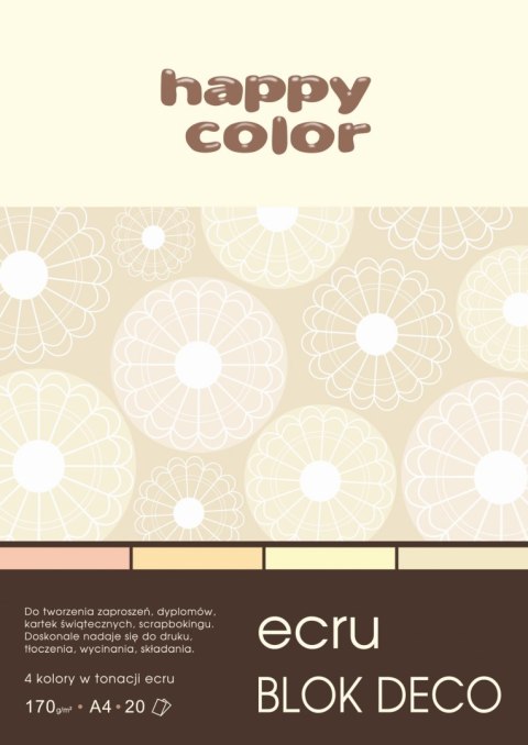Blok Deco Ecru A4, 170g, 20 ark, 4 kol., Happy Color HA 3717 2030-092 Blok Deco Ecru A4, 170g, 20 ark, 4 kol., Happy Color HA 3717 2030-092