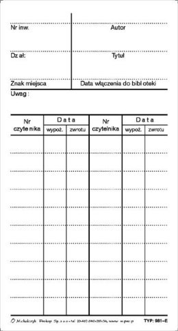 981-E Karta książki (1kpl=50sz MICHALCZYK I PROKOP